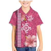 Pink Hibiscus Turle Family Matching Mermaid Dress and Hawaiian Shirt Hawaiian Style Tribal Tapa Pattern LT9 Son's Shirt Pink - Polynesian Pride
