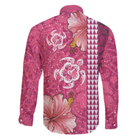 Pink Hibiscus Turle Family Matching Off The Shoulder Long Sleeve Dress and Hawaiian Shirt Hawaiian Style Tribal Tapa Pattern LT9 - Polynesian Pride