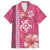 Pink Hibiscus Turle Family Matching Short Sleeve Bodycon Dress and Hawaiian Shirt Hawaiian Style Tribal Tapa Pattern
