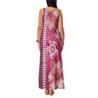 Pink Hibiscus Turle Family Matching Tank Maxi Dress and Hawaiian Shirt Hawaiian Style Tribal Tapa Pattern