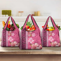 Pink Hibiscus Turle Grocery Bag Hawaiian Style Tribal Tapa Pattern