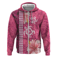 Pink Hibiscus Turle Hoodie Hawaiian Style Tribal Tapa Pattern