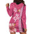 Pink Hibiscus Turle Hoodie Dress Hawaiian Style Tribal Tapa Pattern