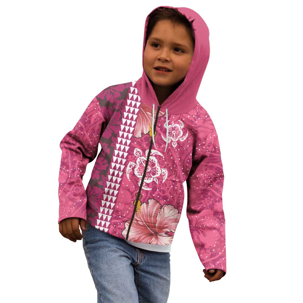 Pink Hibiscus Turle Kid Hoodie Hawaiian Style Tribal Tapa Pattern