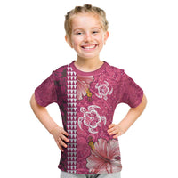 Pink Hibiscus Turle Kid T Shirt Hawaiian Style Tribal Tapa Pattern