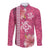 Pink Hibiscus Turle Long Sleeve Button Shirt Hawaiian Style Tribal Tapa Pattern