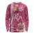 Pink Hibiscus Turle Long Sleeve Shirt Hawaiian Style Tribal Tapa Pattern