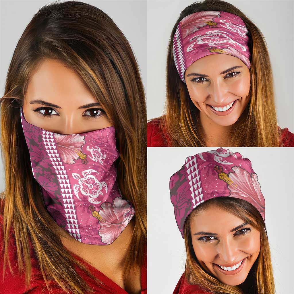 Pink Hibiscus Turle Neck Gaiter Hawaiian Style Tribal Tapa Pattern - Polynesian Pride