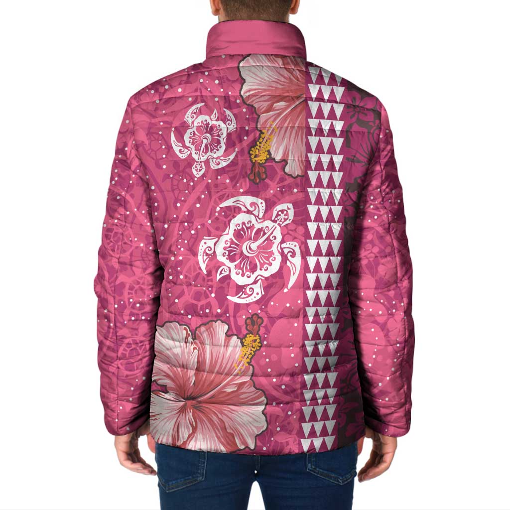 Pink Hibiscus Turle Padded Jacket Hawaiian Style Tribal Tapa Pattern - Polynesian Pride