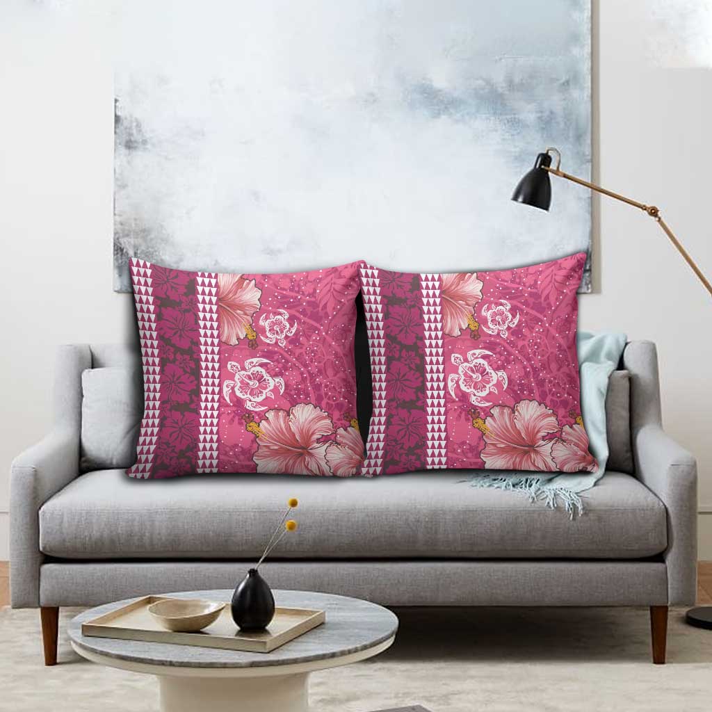 Pink Hibiscus Turle Pillow Cover Hawaiian Style Tribal Tapa Pattern - Polynesian Pride