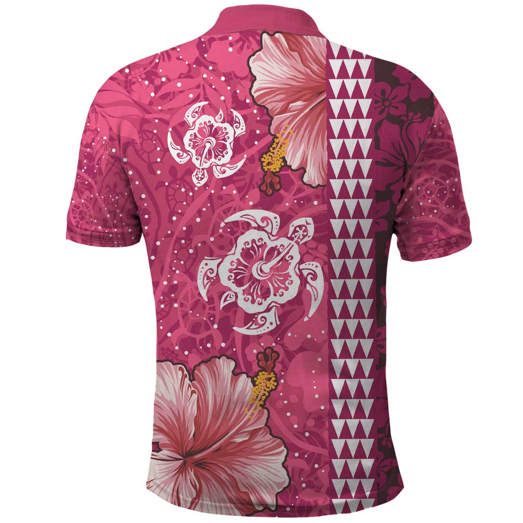 Pink Hibiscus Turle Polo Shirt Hawaiian Style Tribal Tapa Pattern