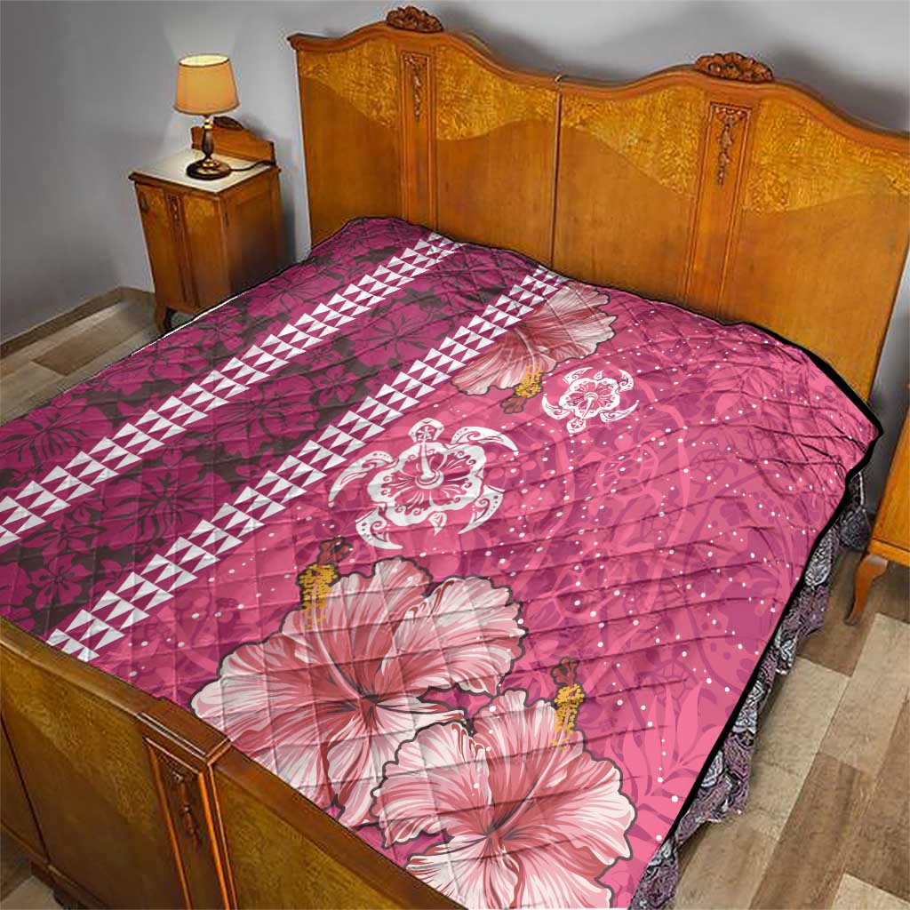 Pink Hibiscus Turle Quilt Hawaiian Style Tribal Tapa Pattern