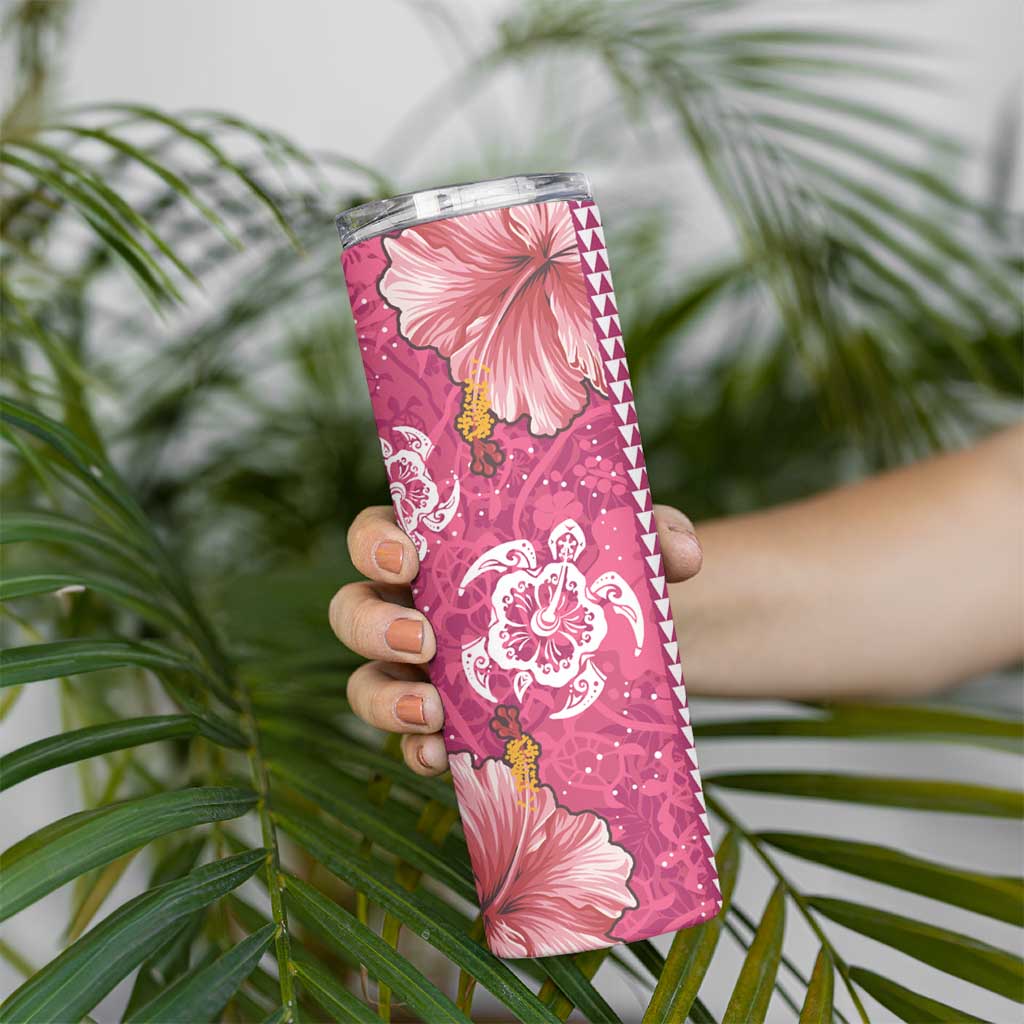 Pink Hibiscus Turle Skinny Tumbler Hawaiian Style Tribal Tapa Pattern