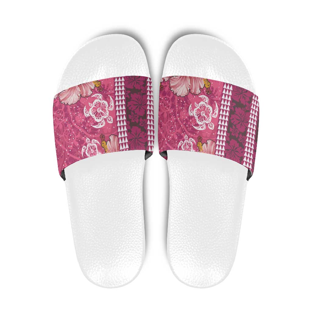 Pink Hibiscus Turle Slide Sandals Hawaiian Style Tribal Tapa Pattern - Polynesian Pride
