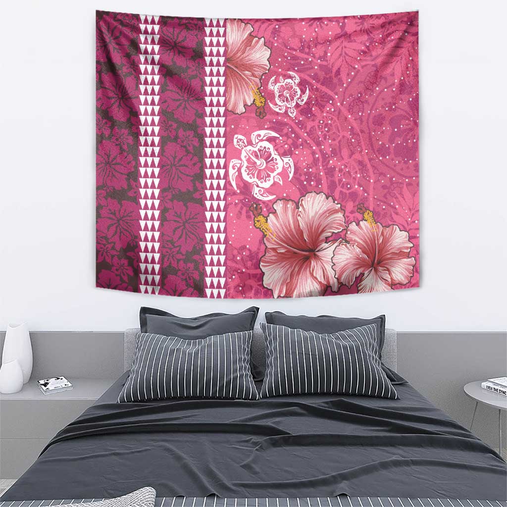 Pink Hibiscus Turle Tapestry Hawaiian Style Tribal Tapa Pattern