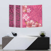 Pink Hibiscus Turle Tapestry Hawaiian Style Tribal Tapa Pattern
