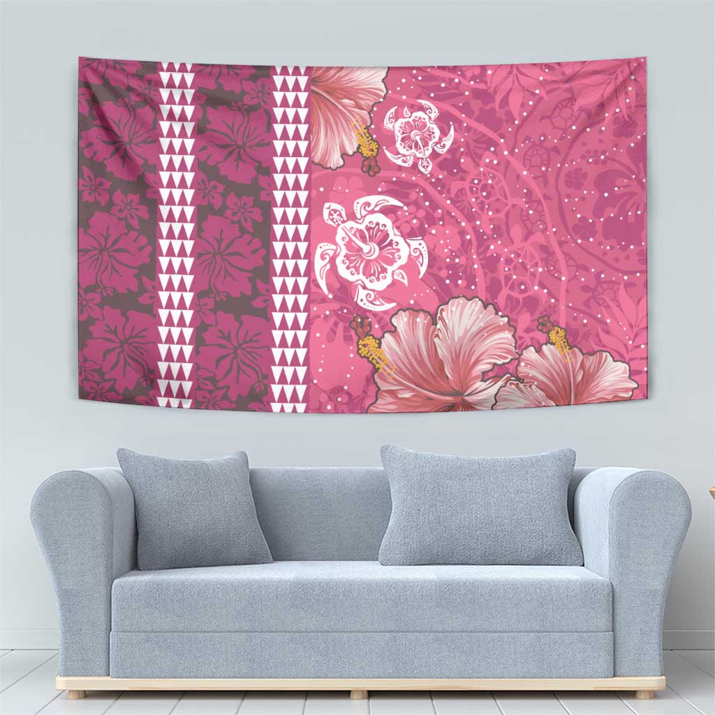 Pink Hibiscus Turle Tapestry Hawaiian Style Tribal Tapa Pattern