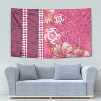 Pink Hibiscus Turle Tapestry Hawaiian Style Tribal Tapa Pattern