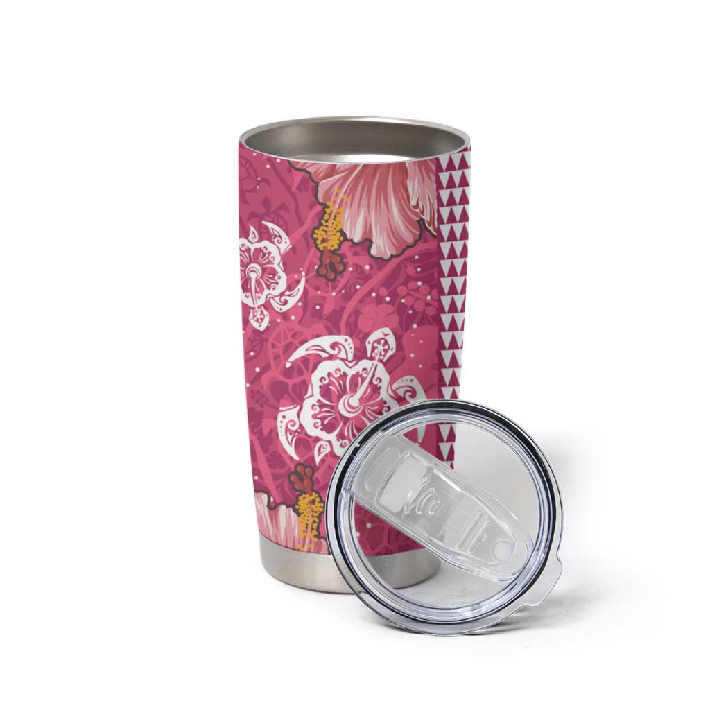 Pink Hibiscus Turle Tumbler Cup Hawaiian Style Tribal Tapa Pattern