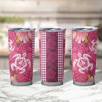 Pink Hibiscus Turle Tumbler Cup Hawaiian Style Tribal Tapa Pattern