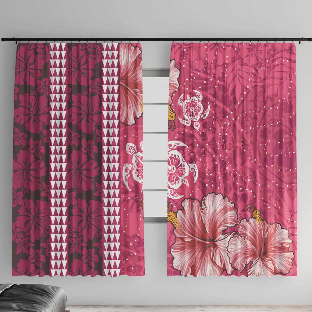 Pink Hibiscus Turle Window Curtain Hawaiian Style Tribal Tapa Pattern