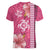 Pink Hibiscus Turle Women V-Neck T-Shirt Hawaiian Style Tribal Tapa Pattern