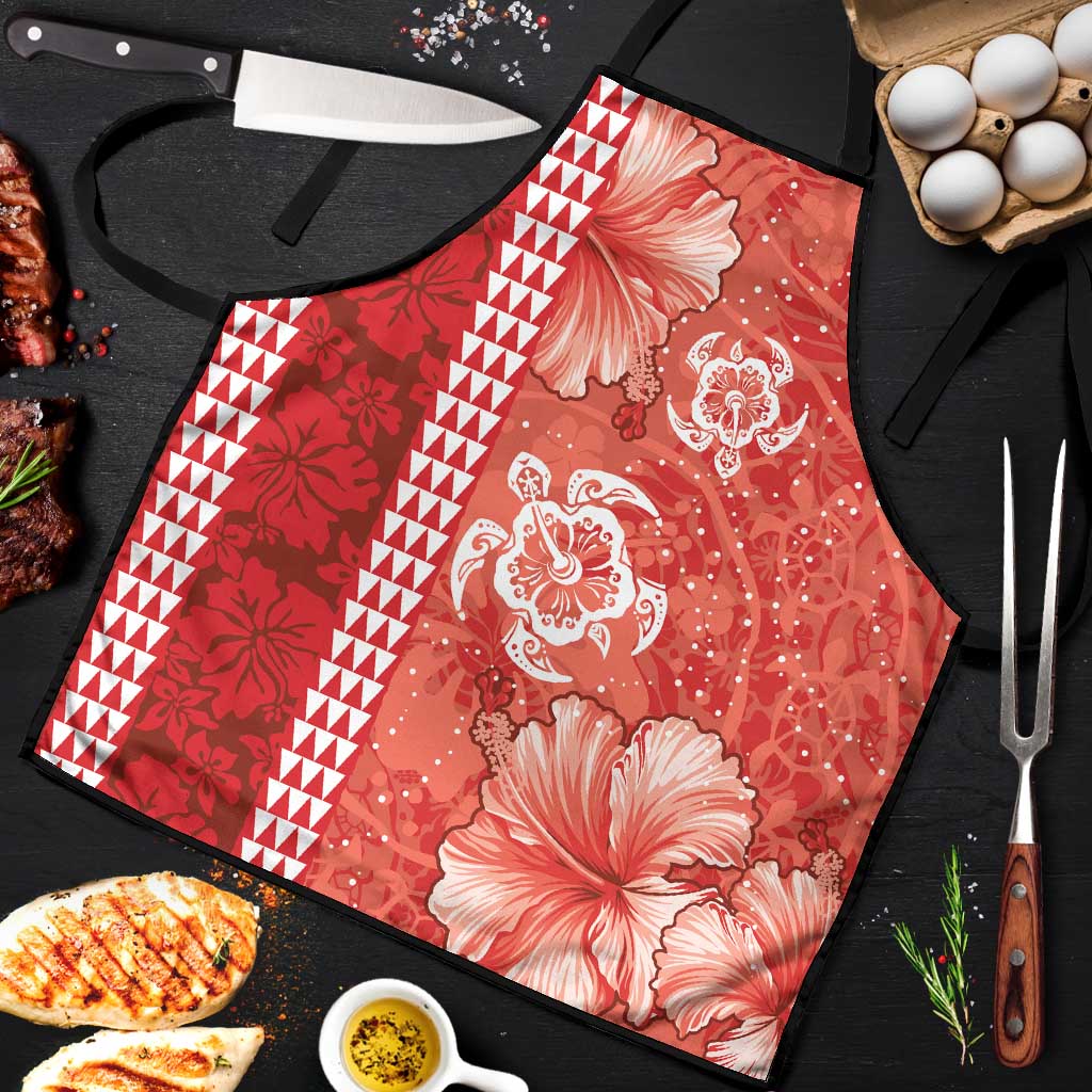 Red Hibiscus Turle Apron Hawaiian Style Tribal Tapa Pattern - Polynesian Pride