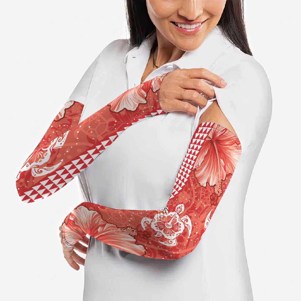 Red Hibiscus Turle Arm Sleeves Hawaiian Style Tribal Tapa Pattern - Polynesian Pride