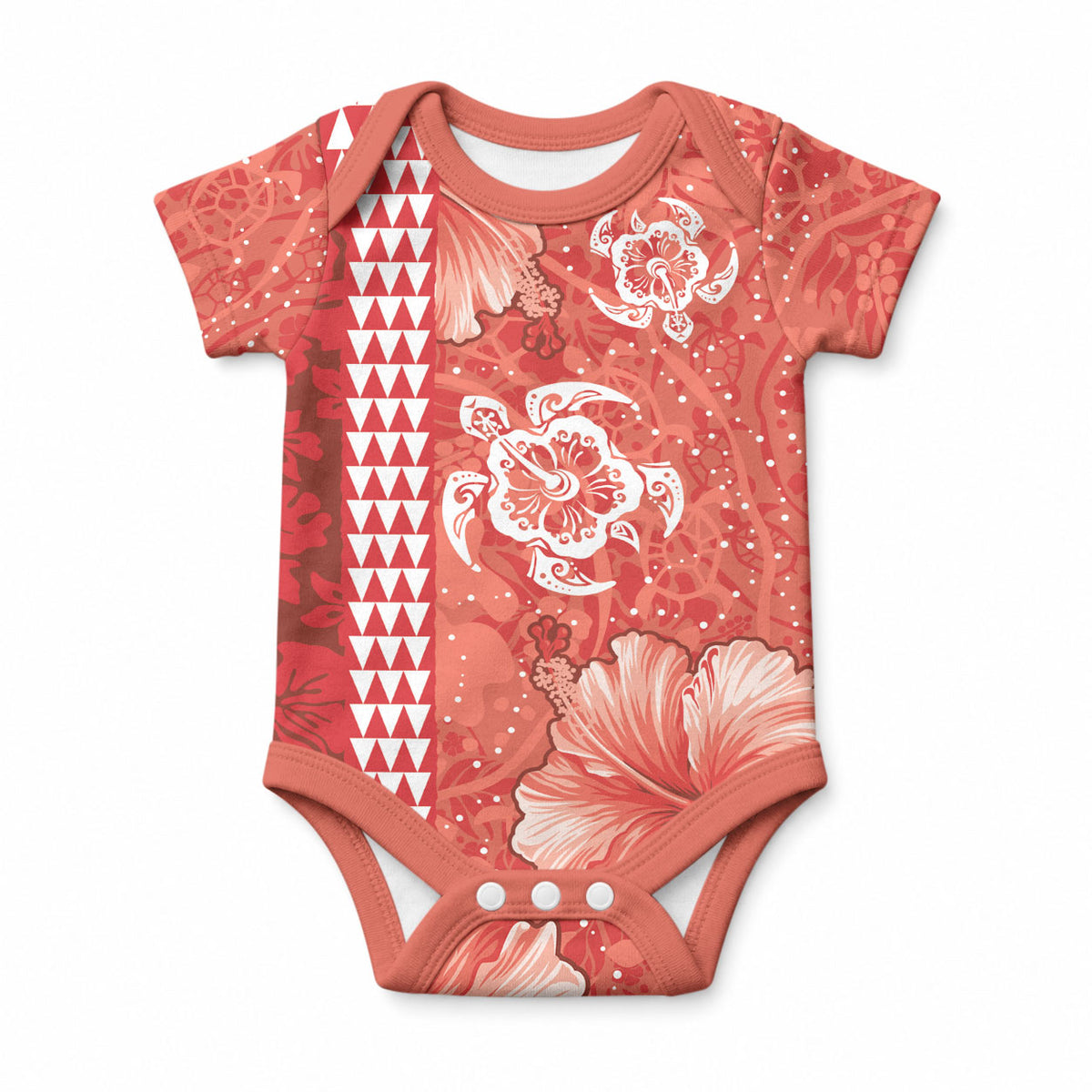 Red Hibiscus Turtle Baby Onesie Hawaiian Style Tribal Tapa Pattern LT9 Red - Polynesian Pride