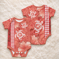 Red Hibiscus Turtle Baby Onesie Hawaiian Style Tribal Tapa Pattern LT9 - Polynesian Pride