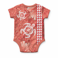 Red Hibiscus Turtle Baby Onesie Hawaiian Style Tribal Tapa Pattern LT9 - Polynesian Pride