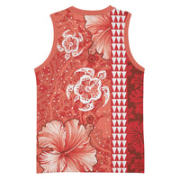 Red Hibiscus Turle Basketball Jersey Hawaiian Style Tribal Tapa Pattern - Polynesian Pride