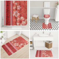 Red Hibiscus Turle Bathroom Set Hawaiian Style Tribal Tapa Pattern - Polynesian Pride