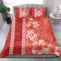 Red Hibiscus Turle Bedding Set Hawaiian Style Tribal Tapa Pattern