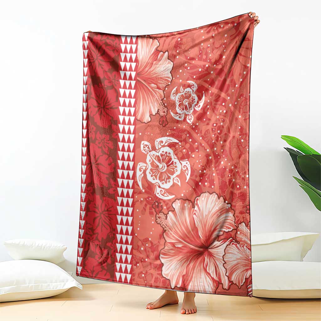 Red Hibiscus Turle Blanket Hawaiian Style Tribal Tapa Pattern