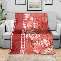 Red Hibiscus Turle Blanket Hawaiian Style Tribal Tapa Pattern