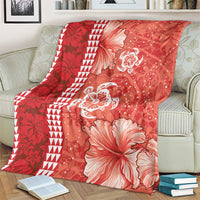Red Hibiscus Turle Blanket Hawaiian Style Tribal Tapa Pattern