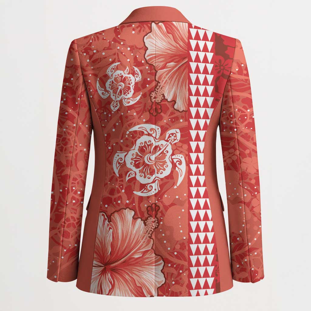 Red Hibiscus Turle Blazer Hawaiian Style Tribal Tapa Pattern - Polynesian Pride