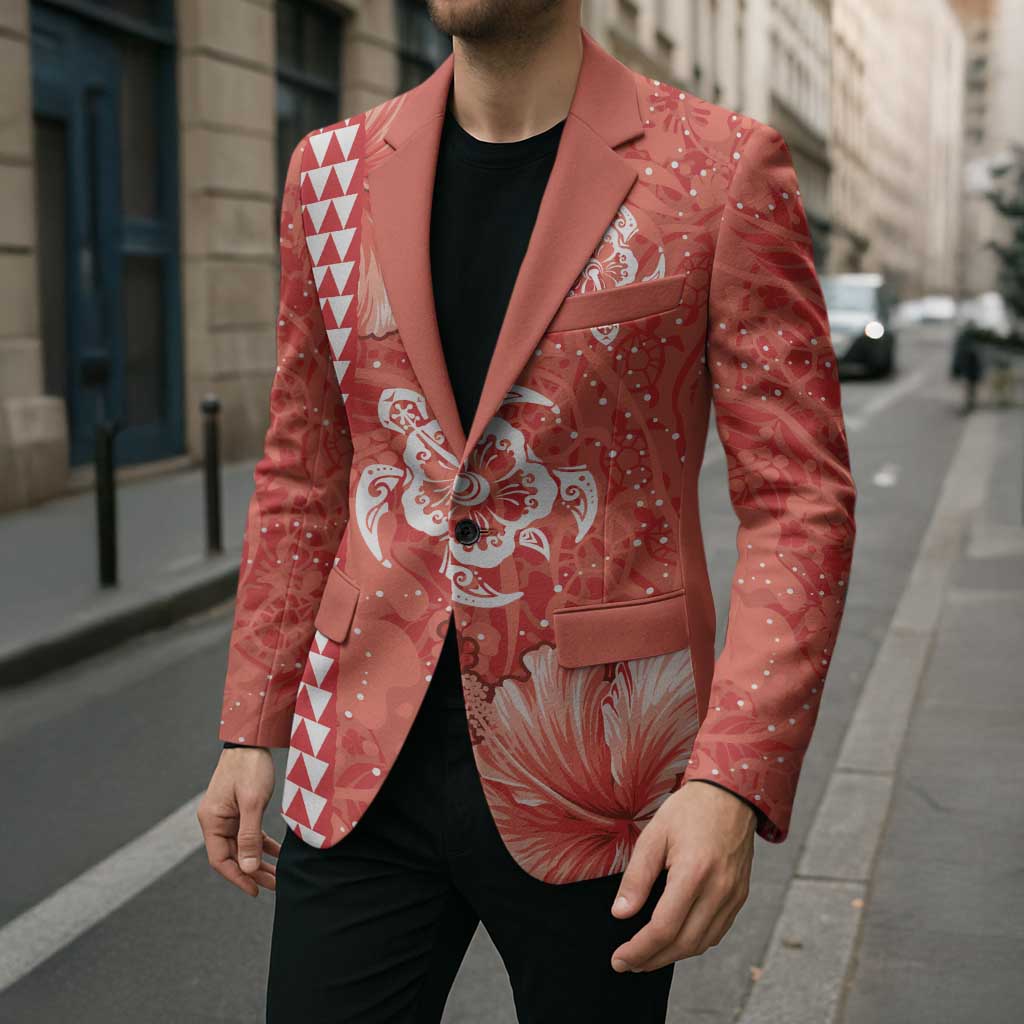 Red Hibiscus Turle Blazer Hawaiian Style Tribal Tapa Pattern - Polynesian Pride
