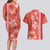 Red Hibiscus Turle Couples Matching Long Sleeve Bodycon Dress and Hawaiian Shirt Hawaiian Style Tribal Tapa Pattern