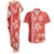 Red Hibiscus Turle Couples Matching Tank Maxi Dress and Hawaiian Shirt Hawaiian Style Tribal Tapa Pattern