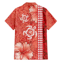 Red Hibiscus Turle Family Matching Long Sleeve Bodycon Dress and Hawaiian Shirt Hawaiian Style Tribal Tapa Pattern LT9 - Polynesian Pride