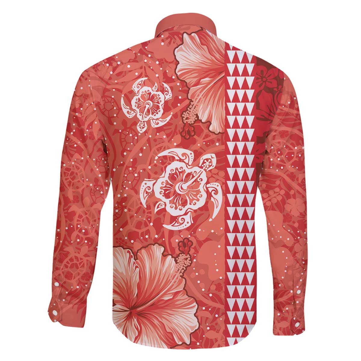 Red Hibiscus Turle Family Matching Off The Shoulder Long Sleeve Dress and Hawaiian Shirt Hawaiian Style Tribal Tapa Pattern LT9 - Polynesian Pride