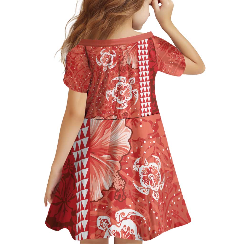 Red Hibiscus Turle Family Matching Off Shoulder Short Dress and Hawaiian Shirt Hawaiian Style Tribal Tapa Pattern LT9 - Polynesian Pride