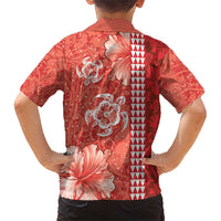 Red Hibiscus Turle Family Matching Short Sleeve Bodycon Dress and Hawaiian Shirt Hawaiian Style Tribal Tapa Pattern LT9 - Polynesian Pride