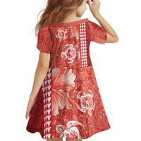 Red Hibiscus Turle Family Matching Short Sleeve Bodycon Dress and Hawaiian Shirt Hawaiian Style Tribal Tapa Pattern LT9 - Polynesian Pride