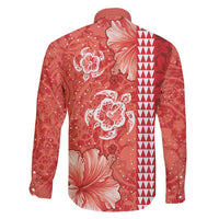 Red Hibiscus Turle Family Matching Short Sleeve Bodycon Dress and Hawaiian Shirt Hawaiian Style Tribal Tapa Pattern LT9 - Polynesian Pride