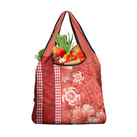Red Hibiscus Turle Grocery Bag Hawaiian Style Tribal Tapa Pattern
