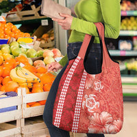 Red Hibiscus Turle Grocery Bag Hawaiian Style Tribal Tapa Pattern