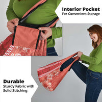 Red Hibiscus Turle Grocery Bag Hawaiian Style Tribal Tapa Pattern